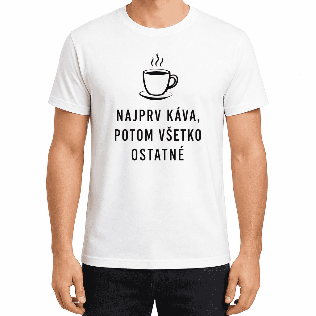 Tričko pre kolegu – NAJPRV KÁVA, POTOM VŠETKO OSTATNÉ