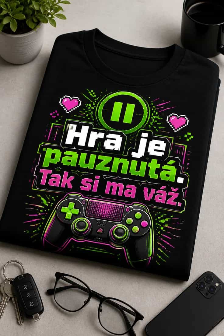 Tričko gamer: Hra je pauznutá, tak si ma váž