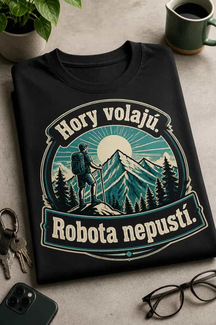 Pánske turistické tričko Hory volajú. Robota nepustí.