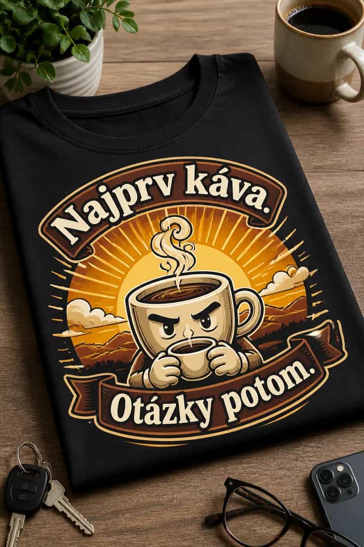 Tričko s kávou – Najprv káva. Otázky potom.