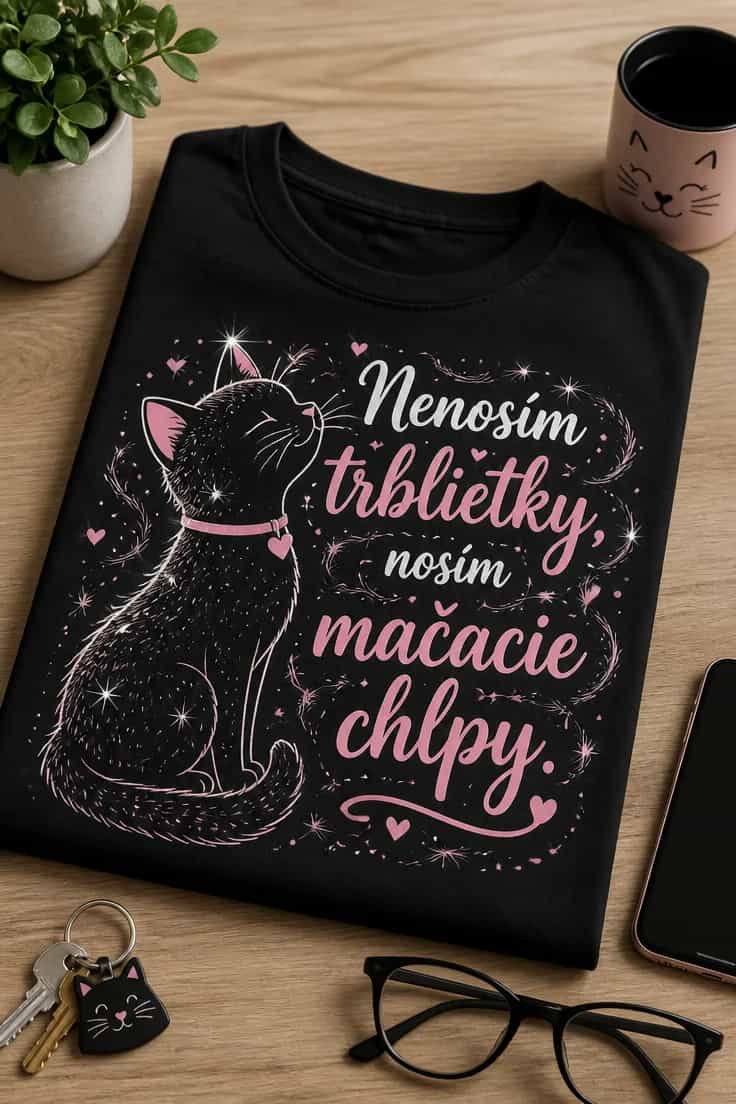 Tričko s mačkou a mačacími chlpmi