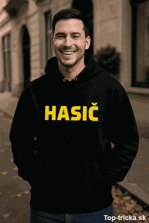 Vtipná mikina s kapucňou hasič – žltý nápis