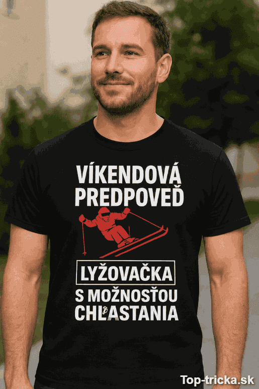 Vtipné tričko víkendová predpoveď lyžovačka