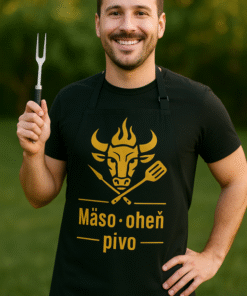 Vtipná zástera mäso oheň pivo