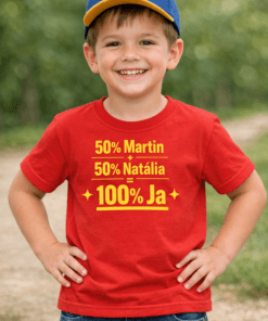 Vtipné detské tričko rodičia 50% Martin 50% Natália 100% Ja - s menom podľa želania