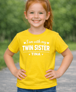 Vtipné detské tričko I am with my Twin sister Tina - s menom podľa želania