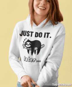 Vtipná mikina s kapucňou lenivec Just do it later