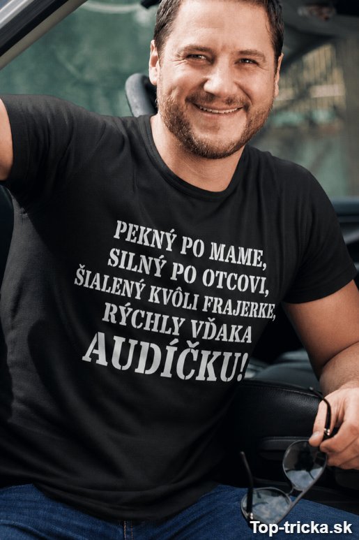 Vtipné tričko rýchly vďaka autu značka podľa želania