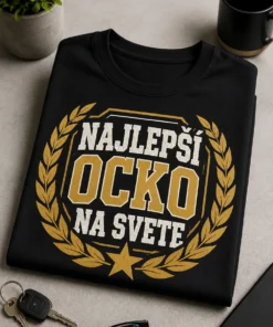 Pánske tričko s nápisom Najlepší ocko na svete v retro odznaku s vavrínovým vencom a hviezdou.