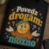 Vintage tričko s nápisom Povedz drogám: možno, retro paródia PSA s postavičkou, otáznikmi a distressed efektom