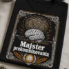 Tričko s brain ilustráciou, spletenými čiarami a nápisom Majster prekombinovania v certifikátovom ráme