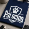 Navy a biele tričko pre psieho ocka s atletickým štítom, labkou a nápisom Psí ocino