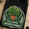 Tričko s potlačou Dnes ordinuje záhradný terapeut, s rastlinou v kvetináči a stetoskopom v klinickom odznaku